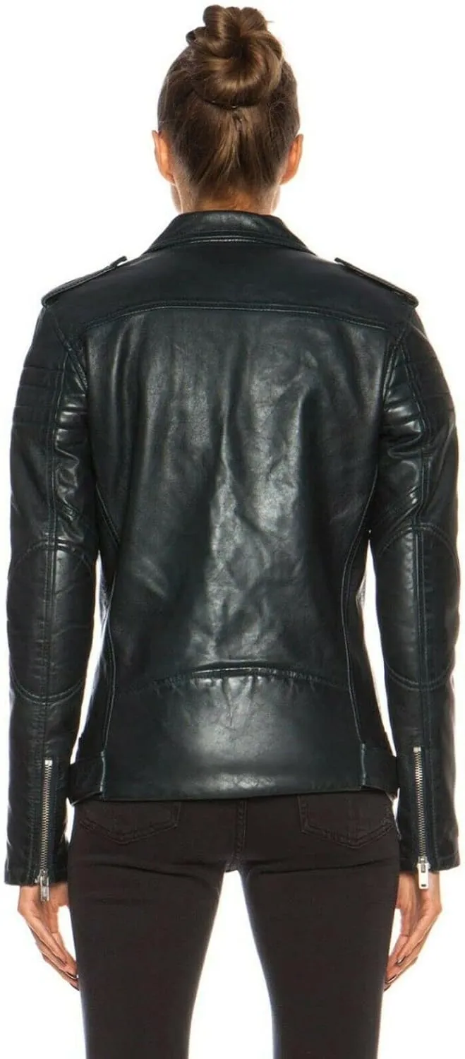 SKADO Womens Leather Jacket For Women Real Leather Jacket Soft Lambskin Biker Jacket Slim-Fit
