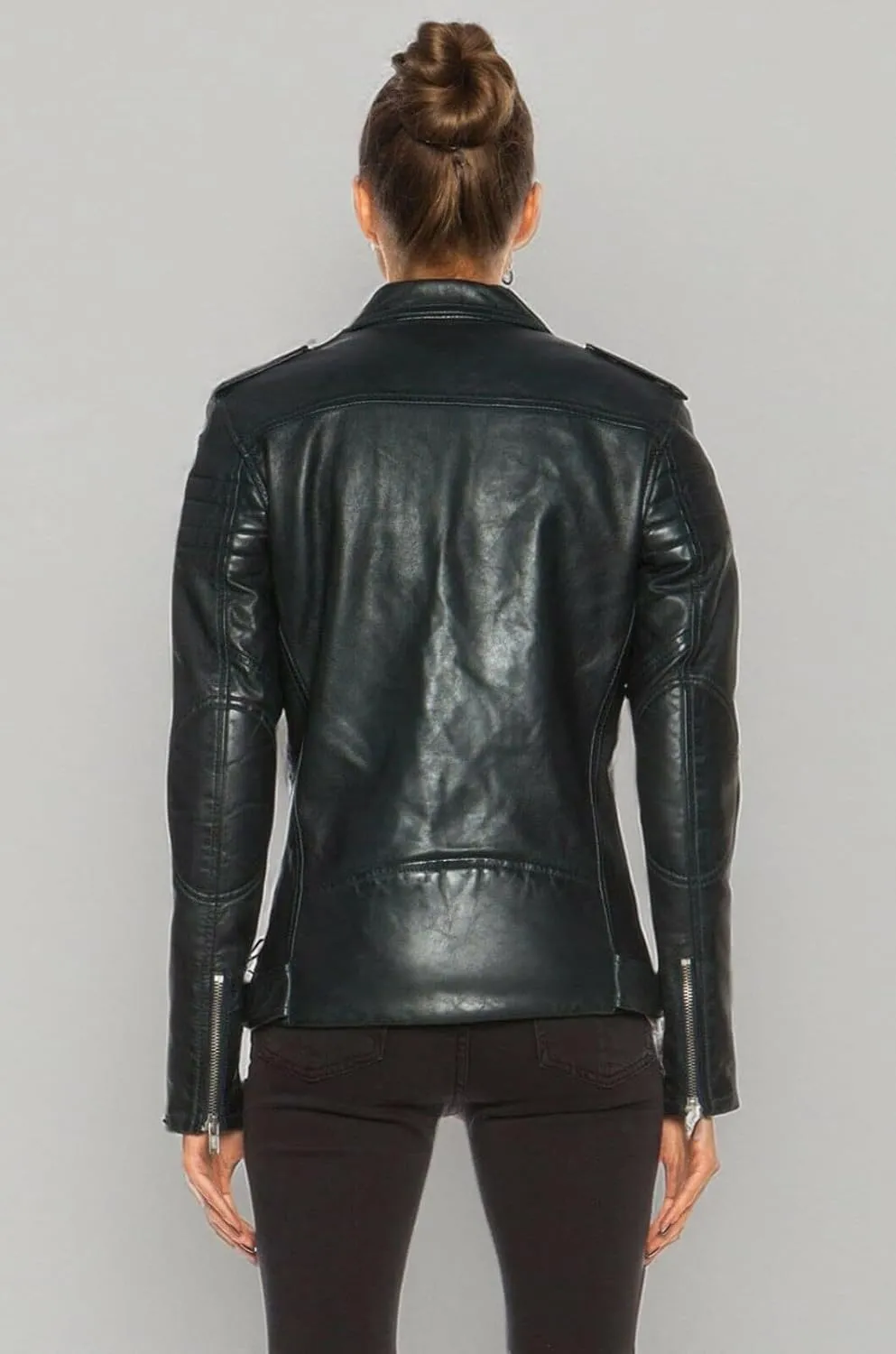 SKADO Womens Leather Jacket For Women Real Leather Jacket Soft Lambskin Biker Jacket Slim-Fit