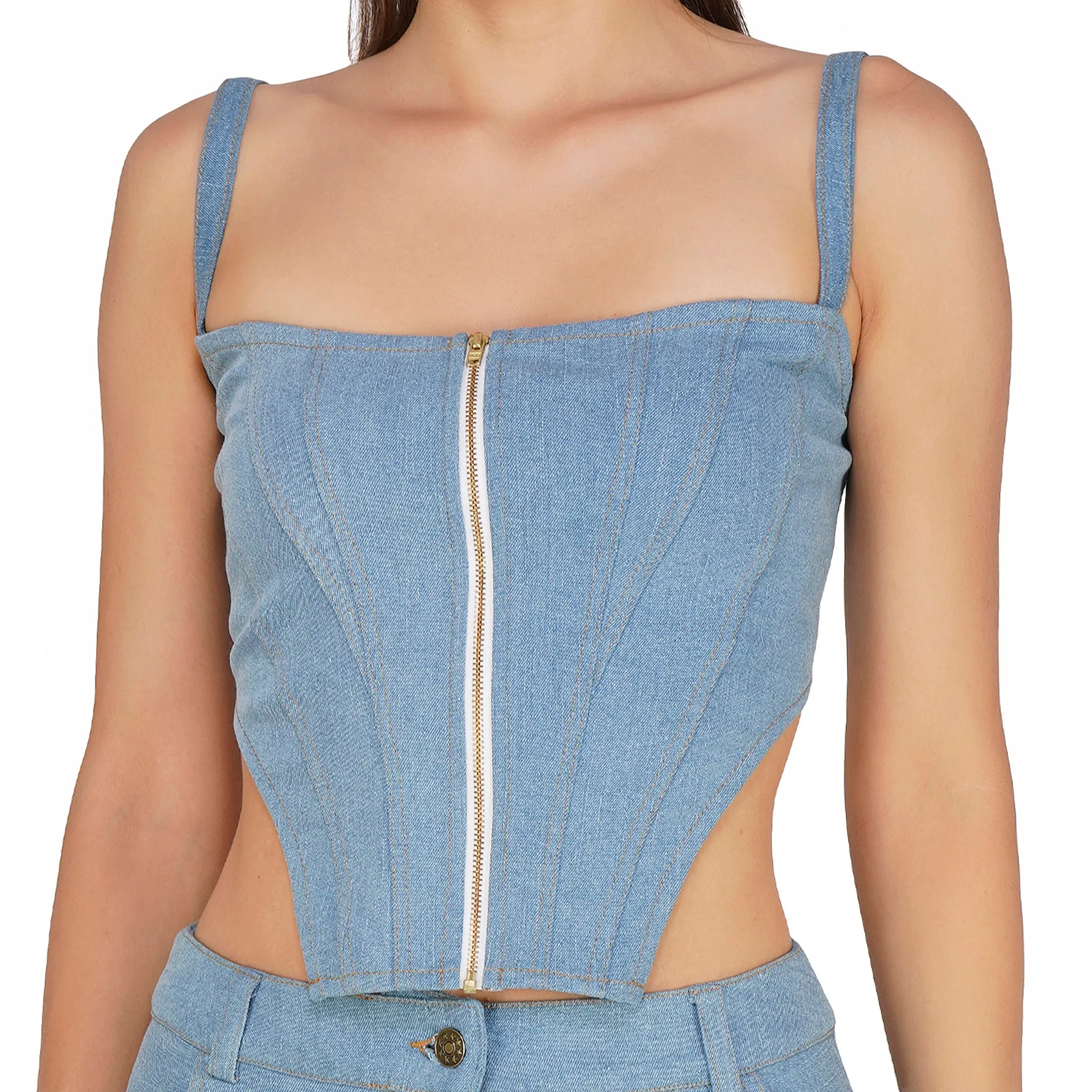 SLAY. Women's Light Blue Enzyme Wash Denim Cargo Jeans (Stretch Fabric)