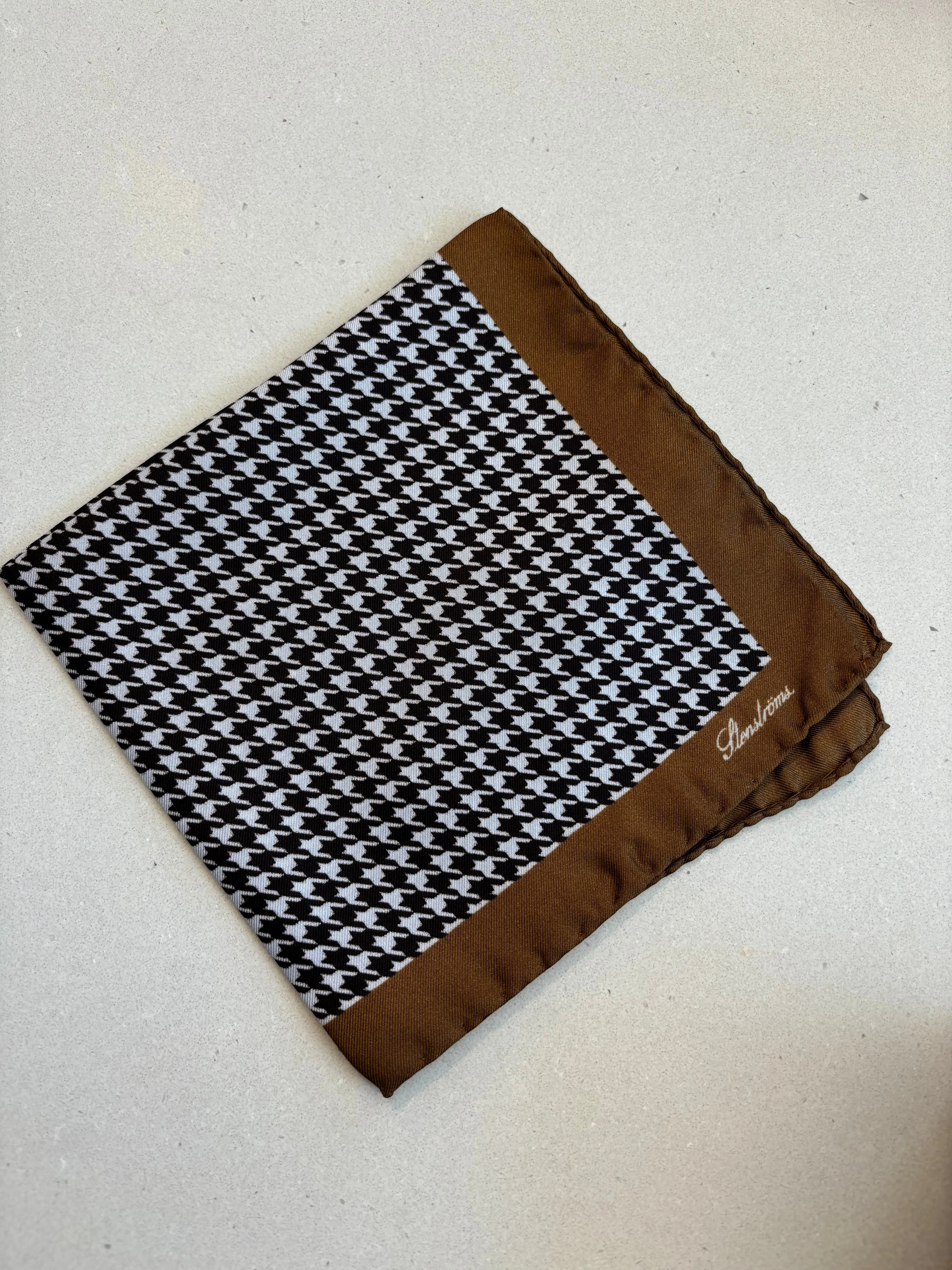 STENSTROMS Houndstooth Silk Hankie | BROWN