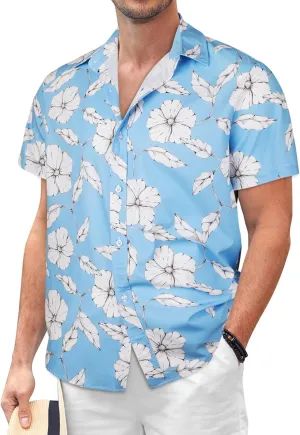 Sumolux Mens Hawaiian Floral Shirts Button Down Tropical Holiday Beach Shirts