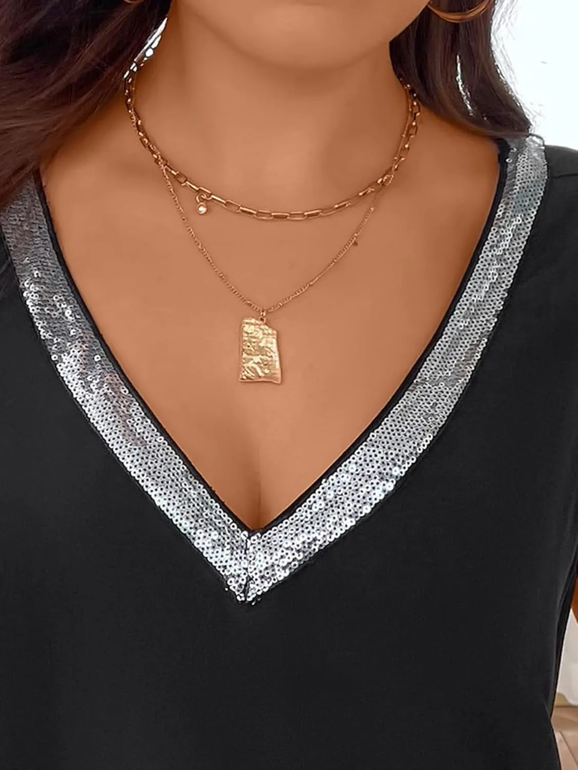 SweatyRocks Women's Plus Size Glitter Sequin V Neck Tank Top Sparkle Color Block Sleeveless Cami Top
