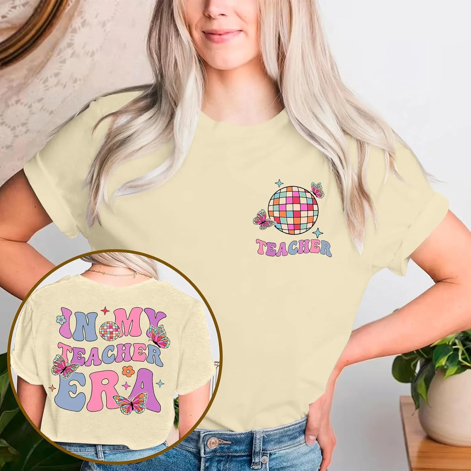 Teacher Shirt Women in My Teacher Era T Shirt Funny Teacher Graphic Tees Short Sleeve T-Shirt Teacher Gifts Tops