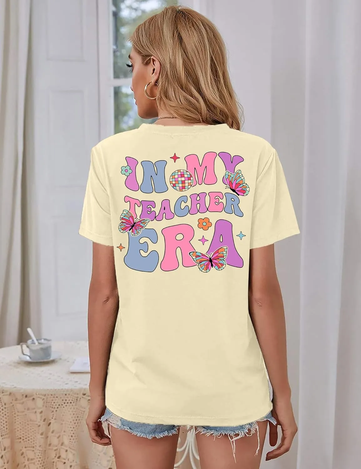Teacher Shirt Women in My Teacher Era T Shirt Funny Teacher Graphic Tees Short Sleeve T-Shirt Teacher Gifts Tops
