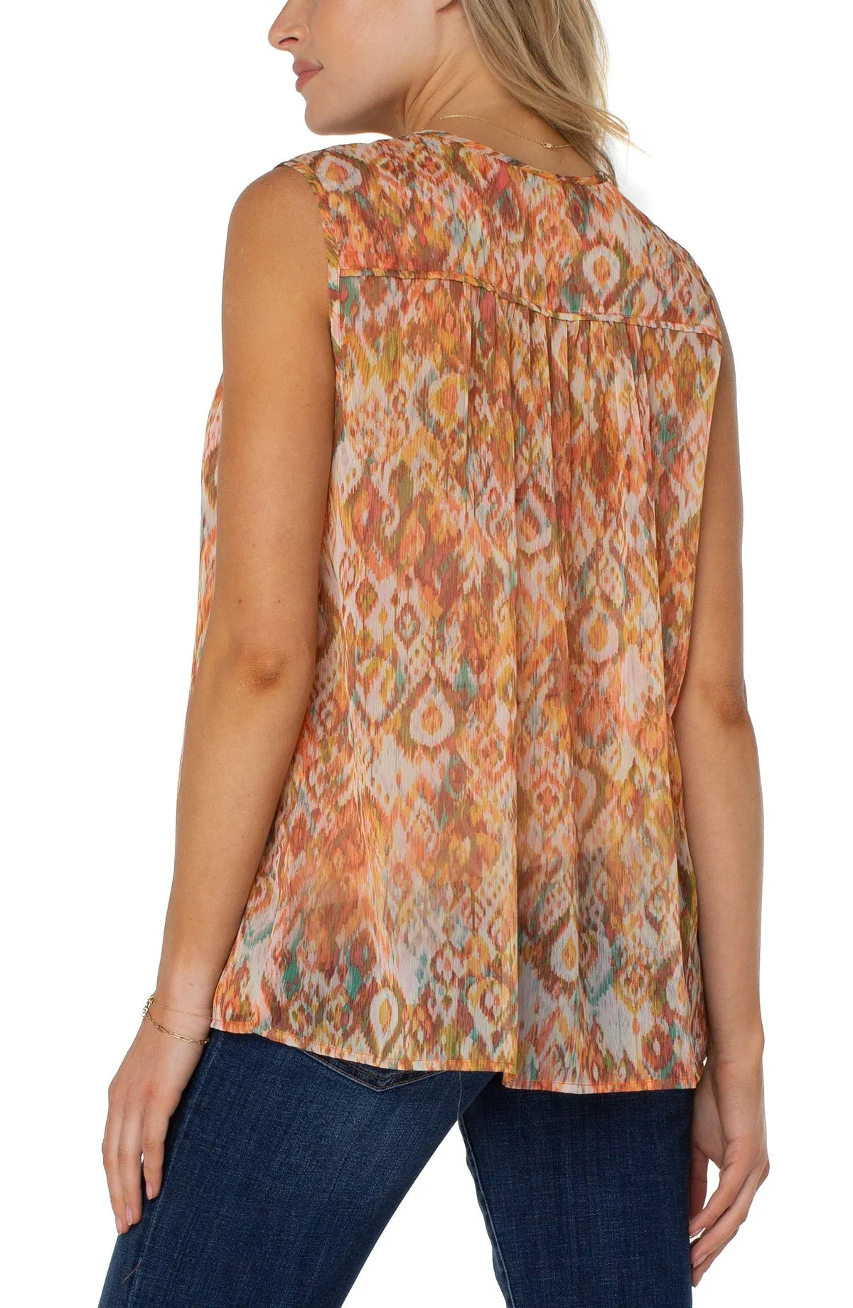 Tie Front Shirred Sleeveless Blouse - Kaleidoscope
