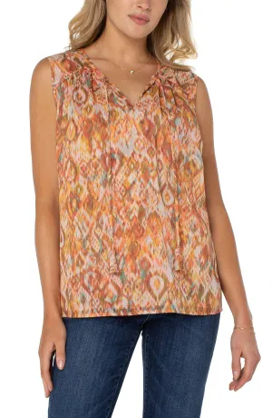 Tie Front Shirred Sleeveless Blouse - Kaleidoscope