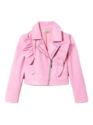 Twinset biker jacket with ruffles