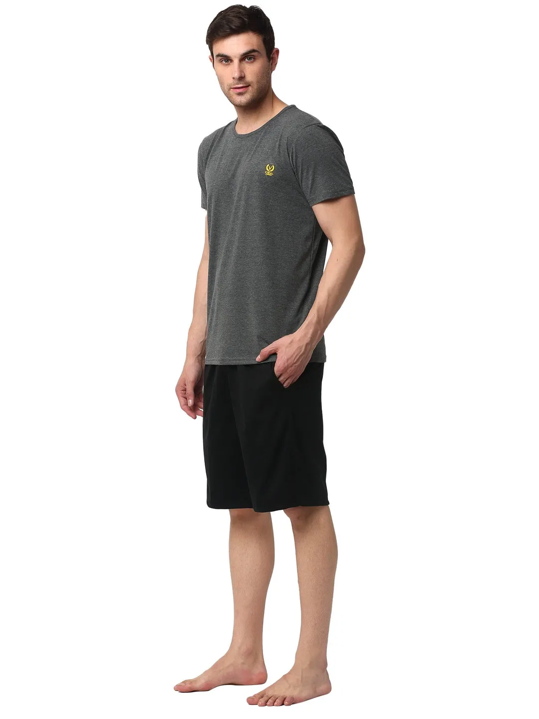 Vimal Jonney Grey Black Night Suit For Men's