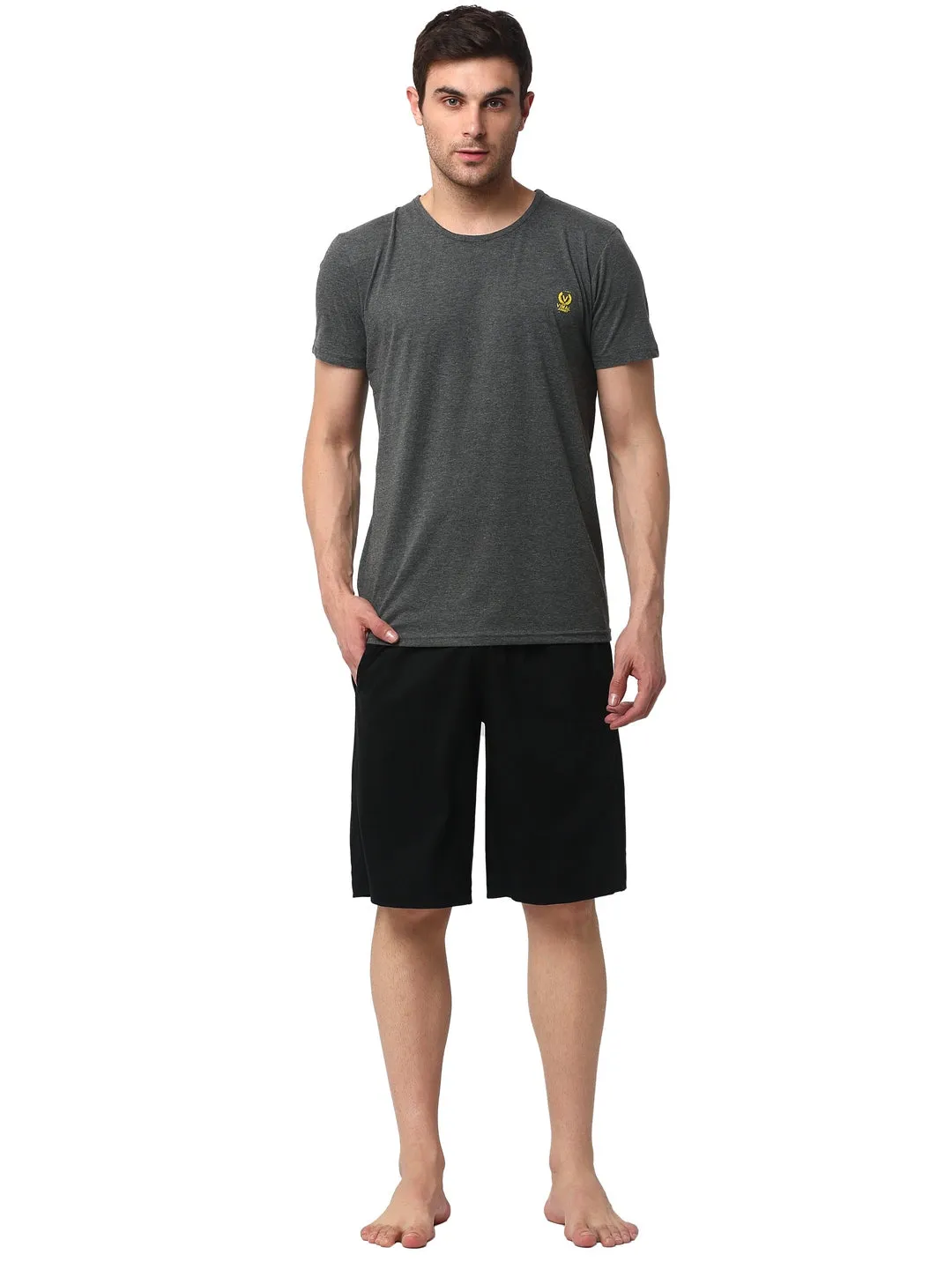 Vimal Jonney Grey Black Night Suit For Men's