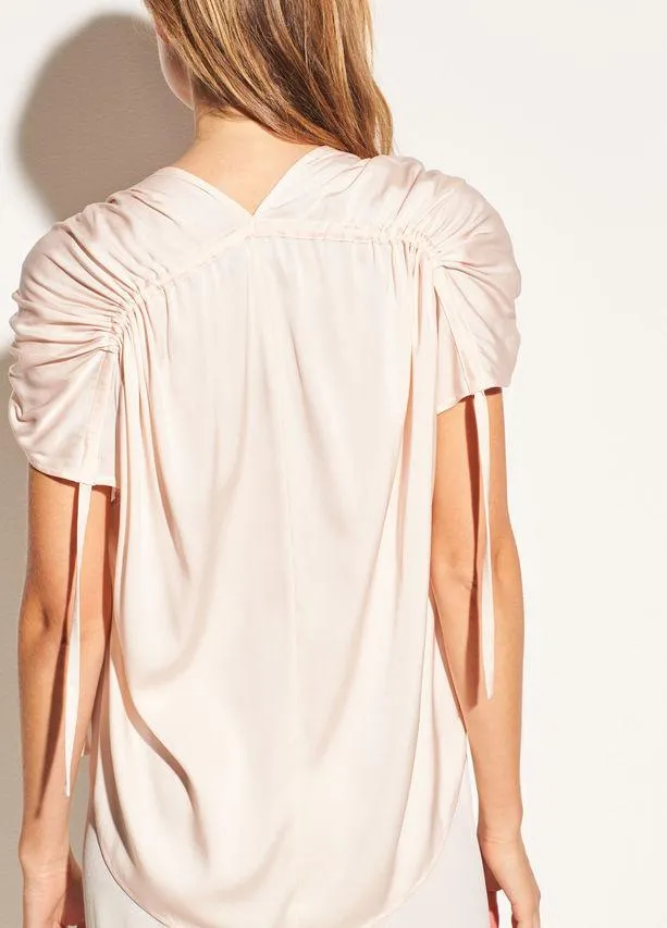 Vince - Ruched Stretch Silk V-Neck in Rosewater