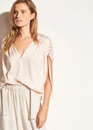 Vince - Ruched Stretch Silk V-Neck in Rosewater