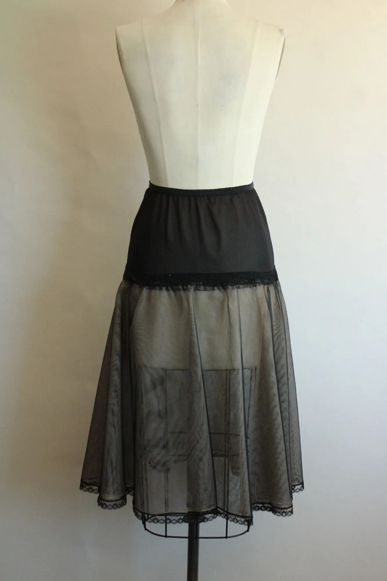Vintage 1950s Black Crinoline with Beige Tulle Inside