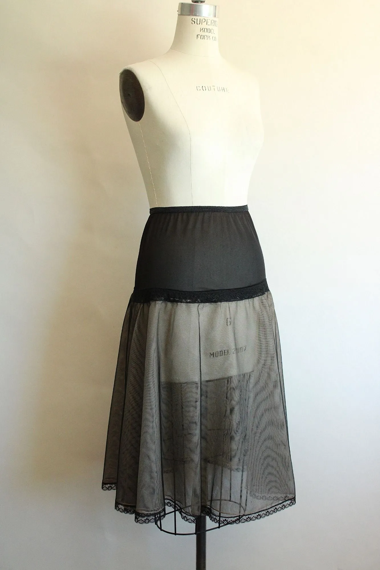 Vintage 1950s Black Crinoline with Beige Tulle Inside