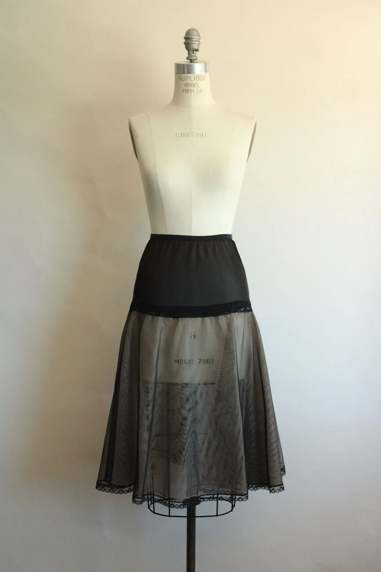 Vintage 1950s Black Crinoline with Beige Tulle Inside