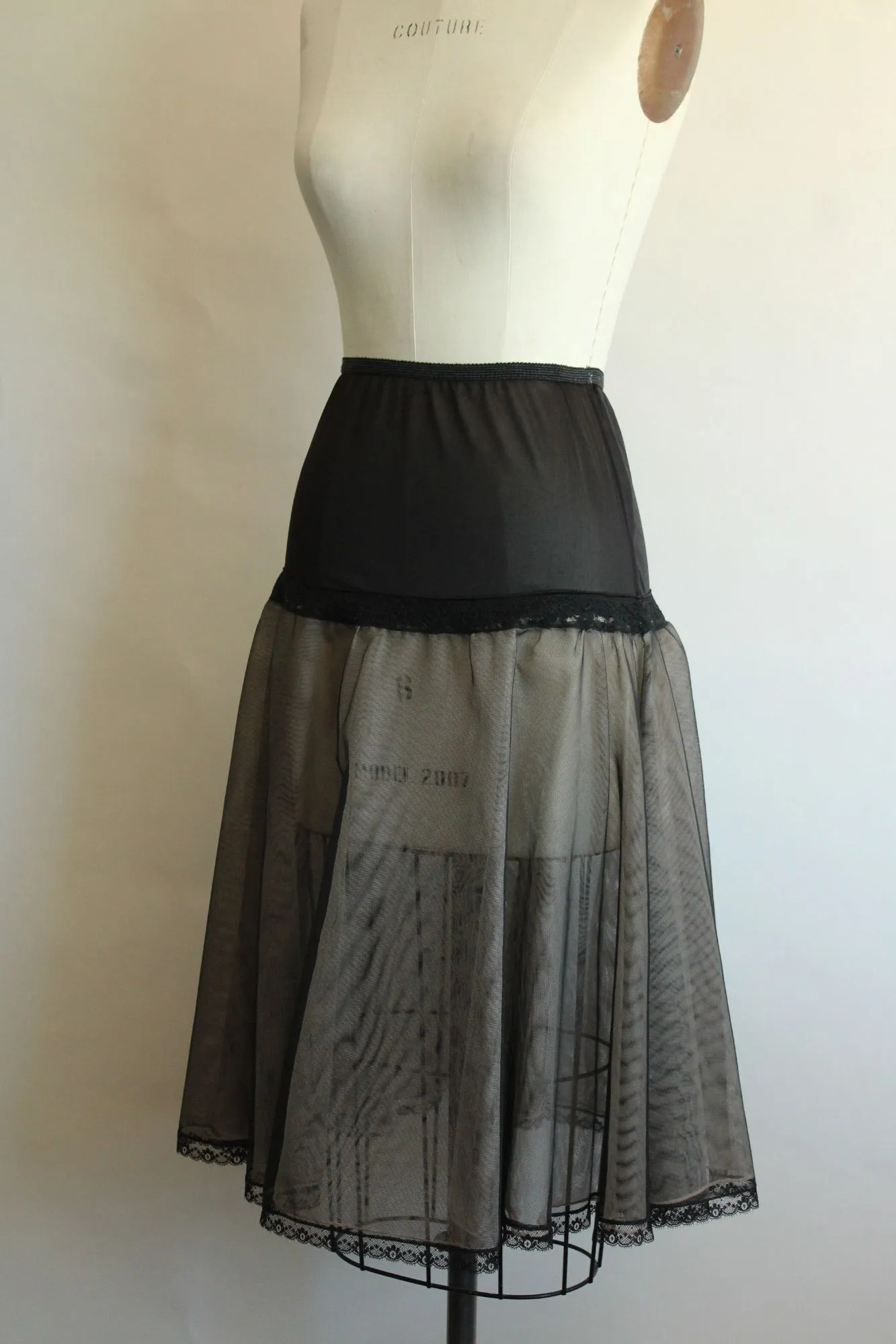 Vintage 1950s Black Crinoline with Beige Tulle Inside