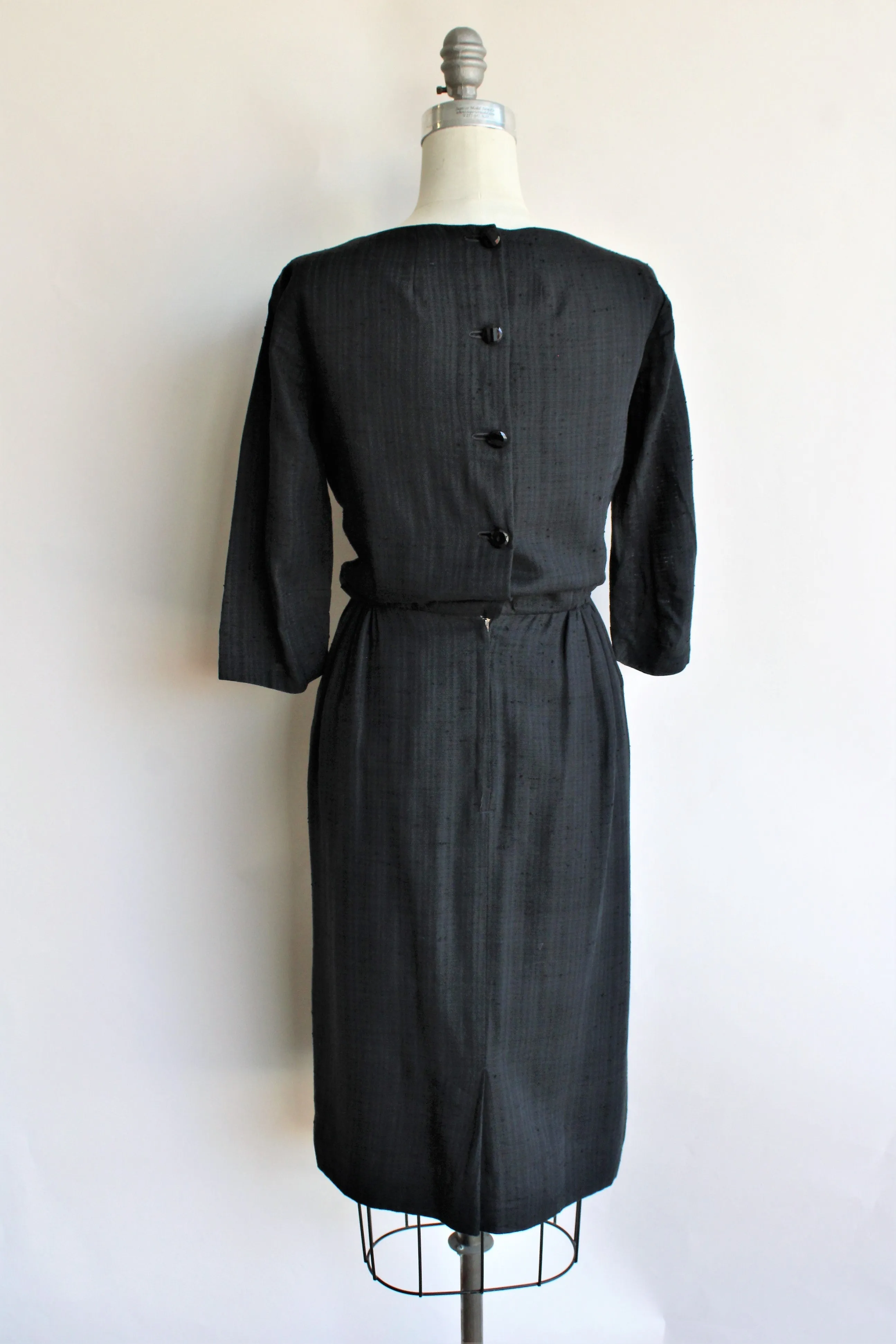 Vintage 1960s Black Sheath Dress with Button Back