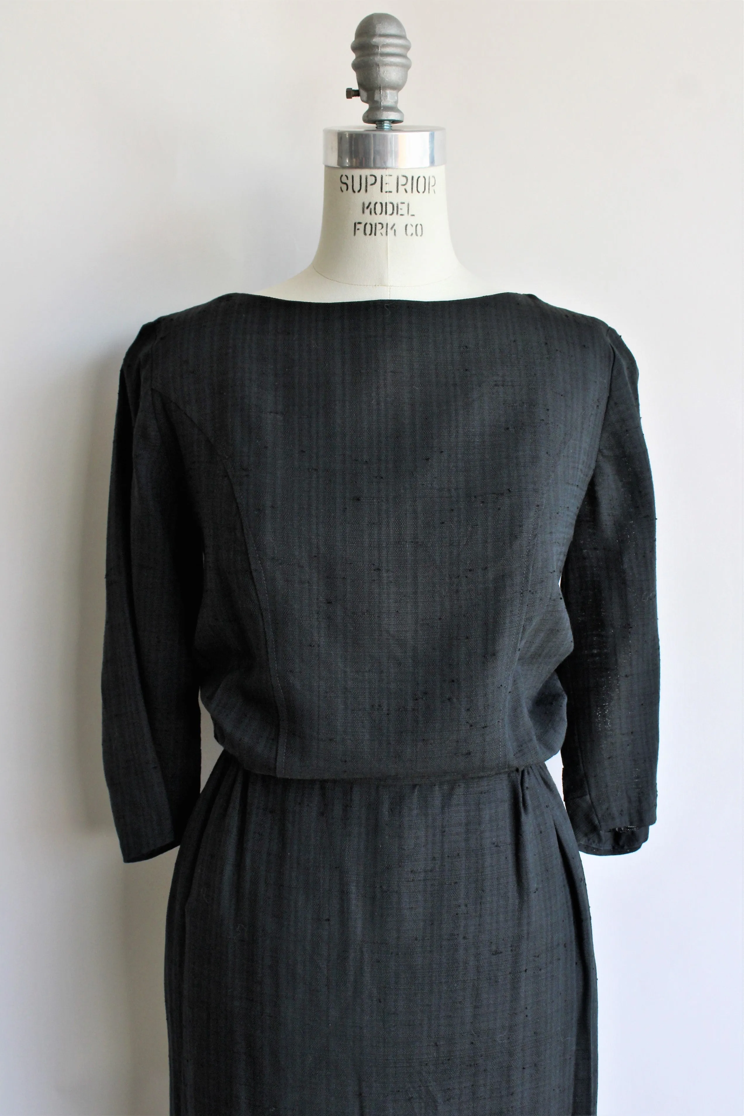 Vintage 1960s Black Sheath Dress with Button Back