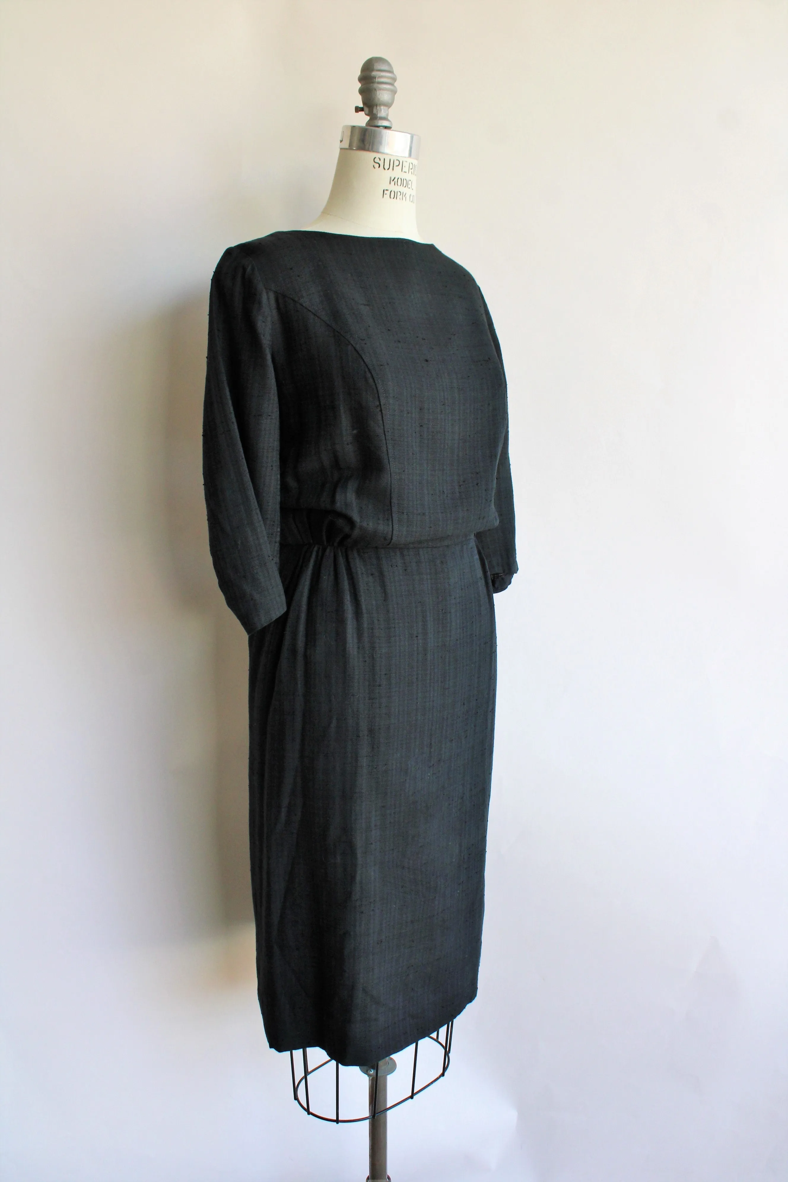 Vintage 1960s Black Sheath Dress with Button Back