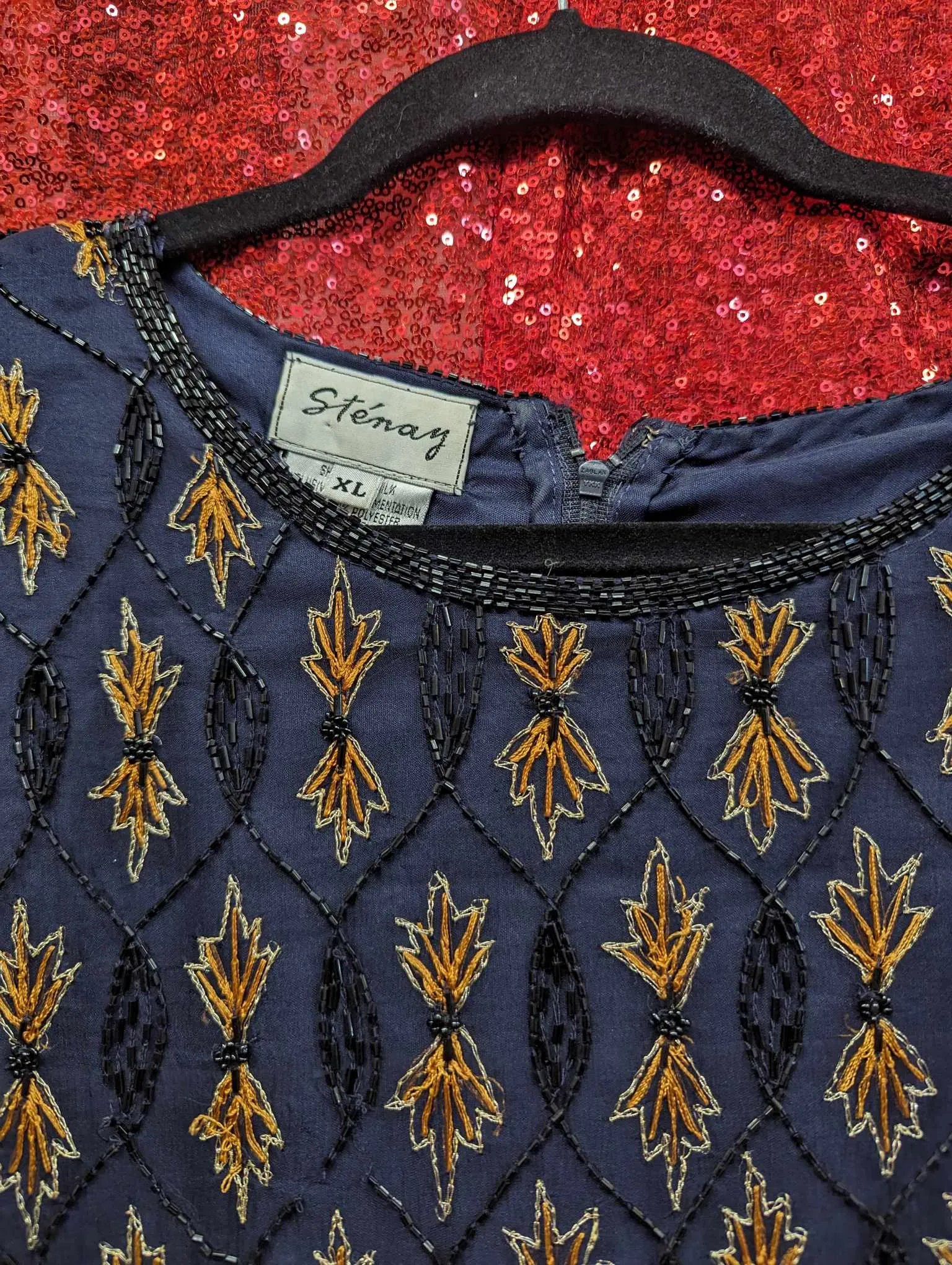 Vintage 90s Navy Beaded Top