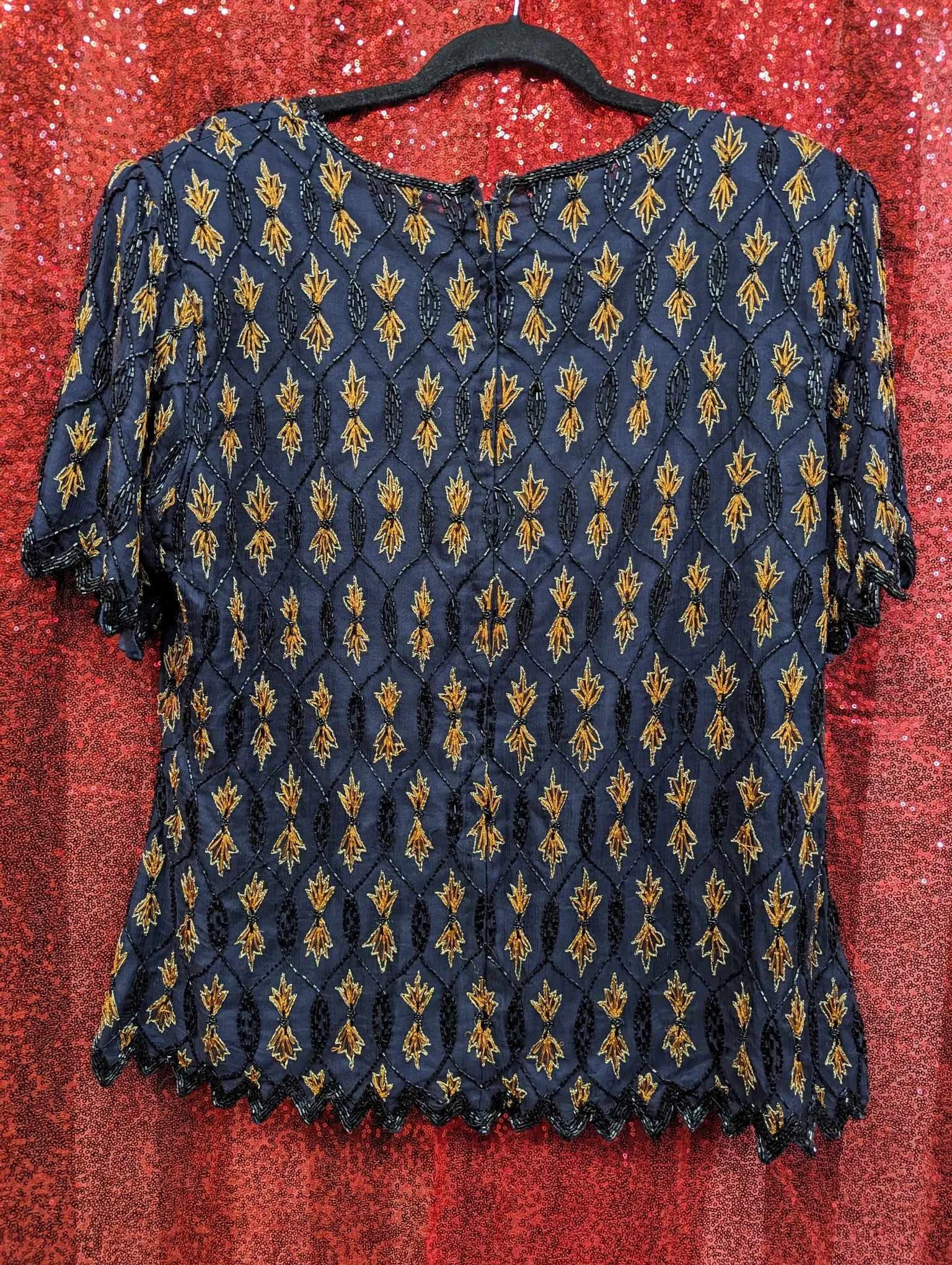 Vintage 90s Navy Beaded Top