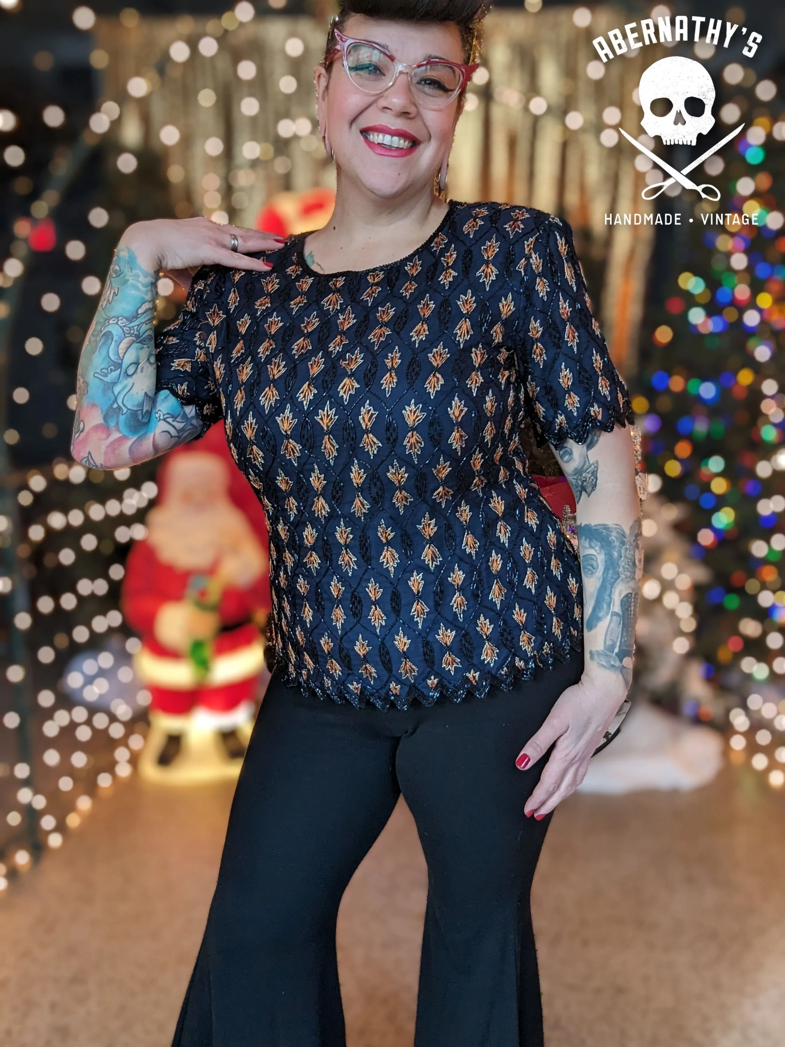 Vintage 90s Navy Beaded Top