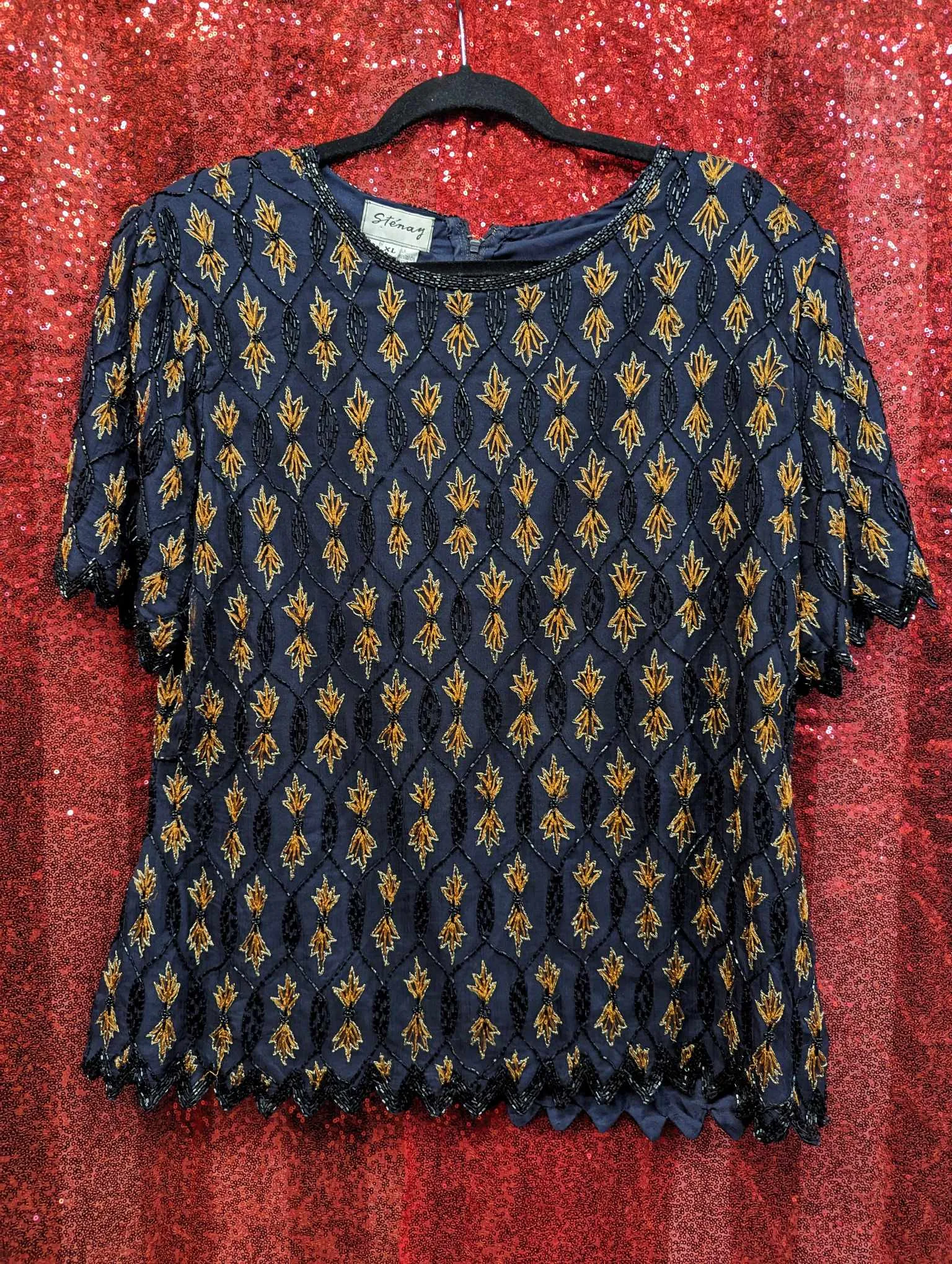 Vintage 90s Navy Beaded Top