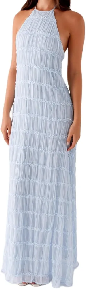 Women Backless Maxi Beach Dress Spaghetti Strap Halter Smocked Long Dress Flowy Vacation Sundress