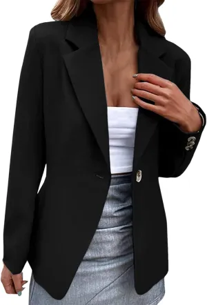 Women Office Work Suit Jacket Solid Single Button Lapel Long Sleeve Slim Suit Temperament Blazers Coat for Ladies