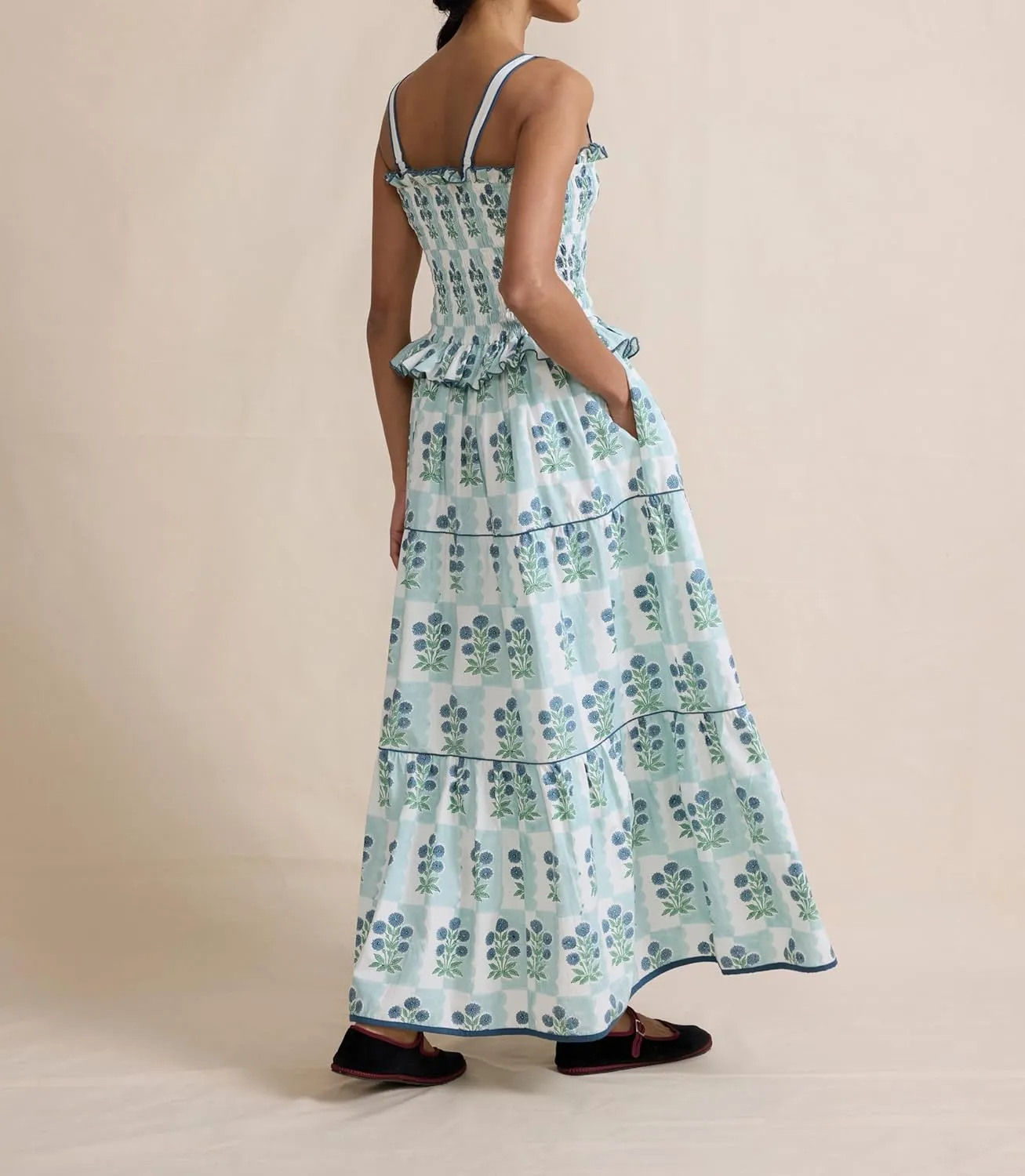 Women Tie Shoulder Boho Maxi Dress Floral Flowy A Line Long Sundress Summer Y2k Smocked Bohemian Midi Dresses