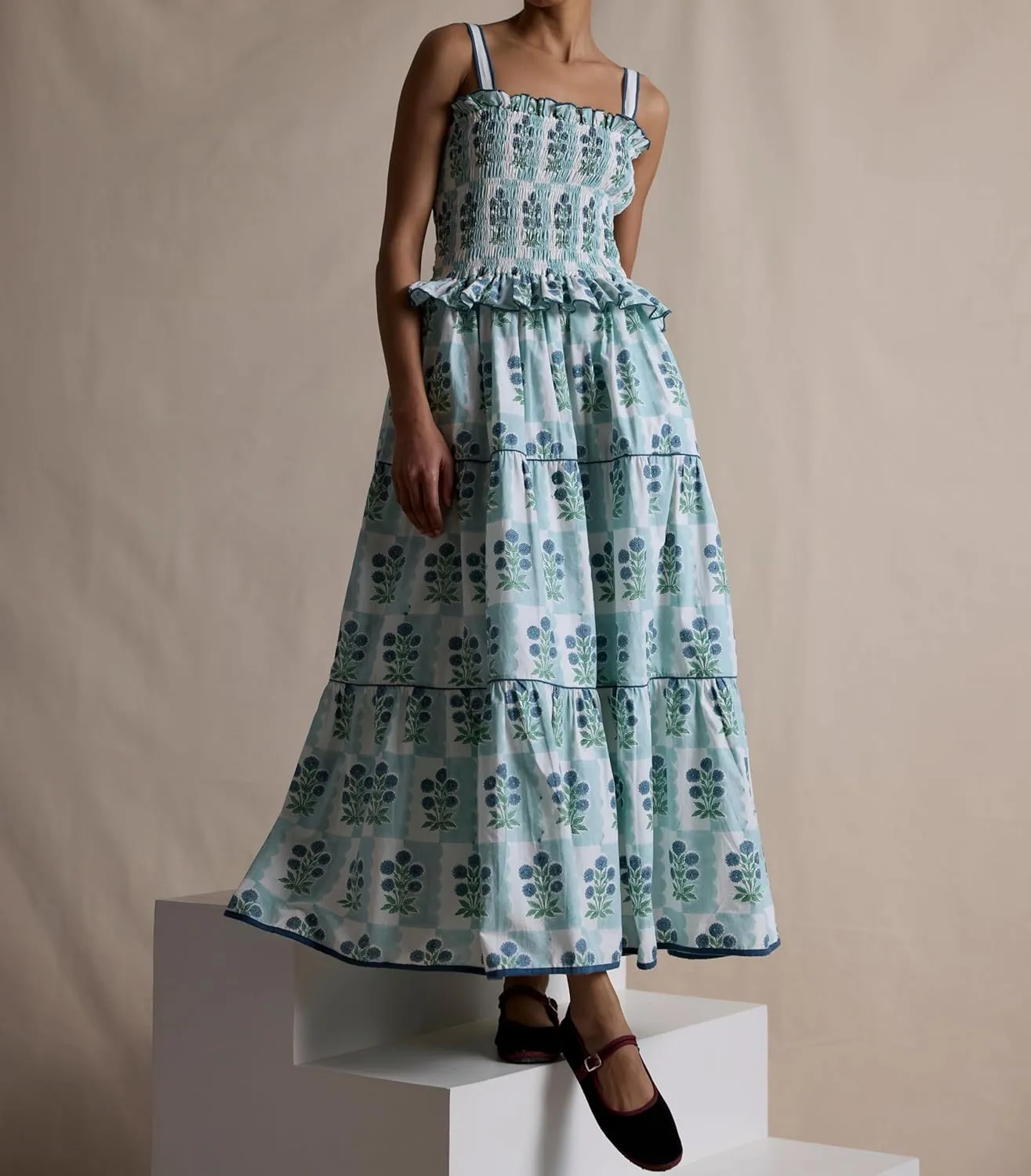 Women Tie Shoulder Boho Maxi Dress Floral Flowy A Line Long Sundress Summer Y2k Smocked Bohemian Midi Dresses