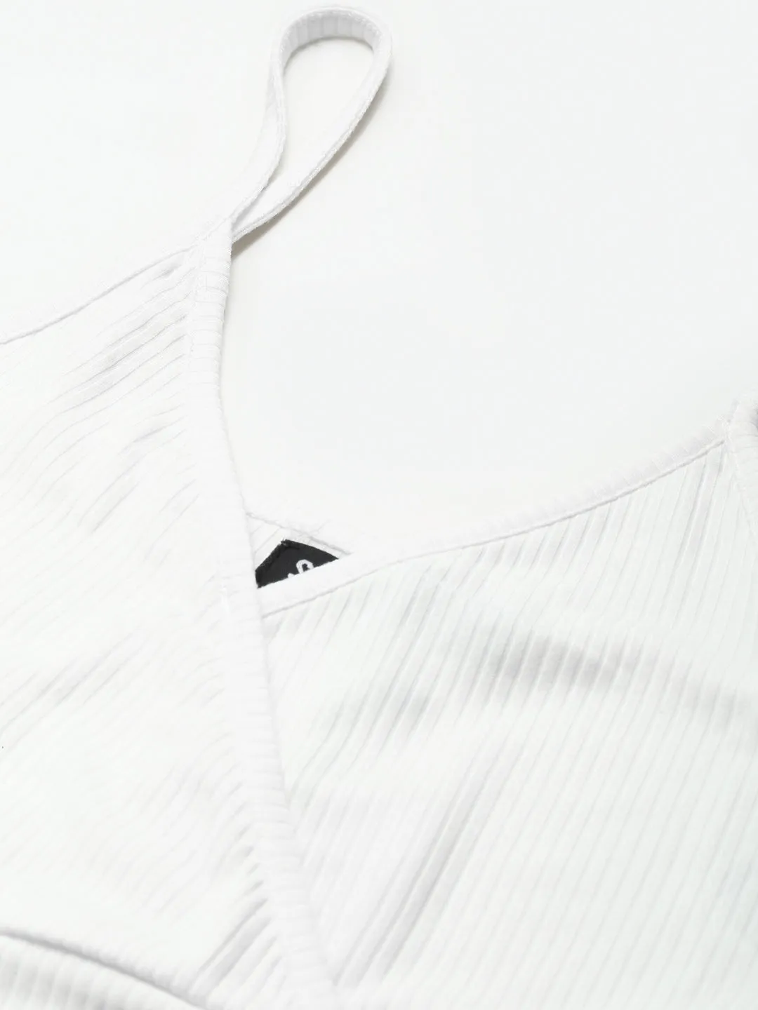Women White Rib Wrap Neck Crop Top