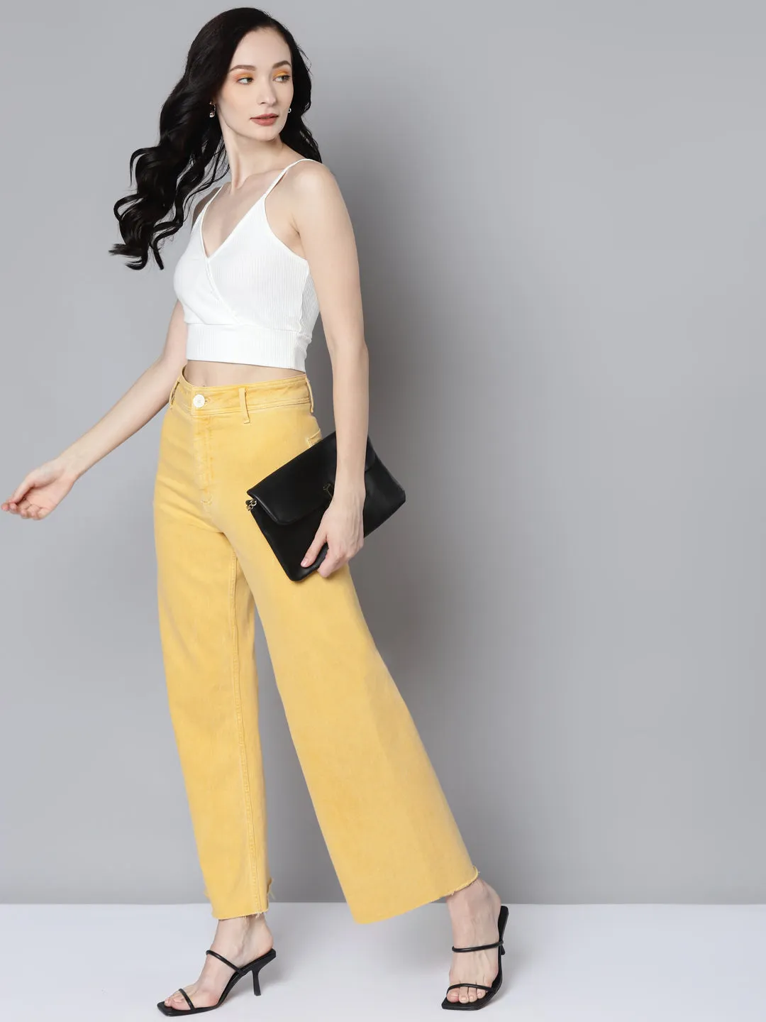 Women White Rib Wrap Neck Crop Top