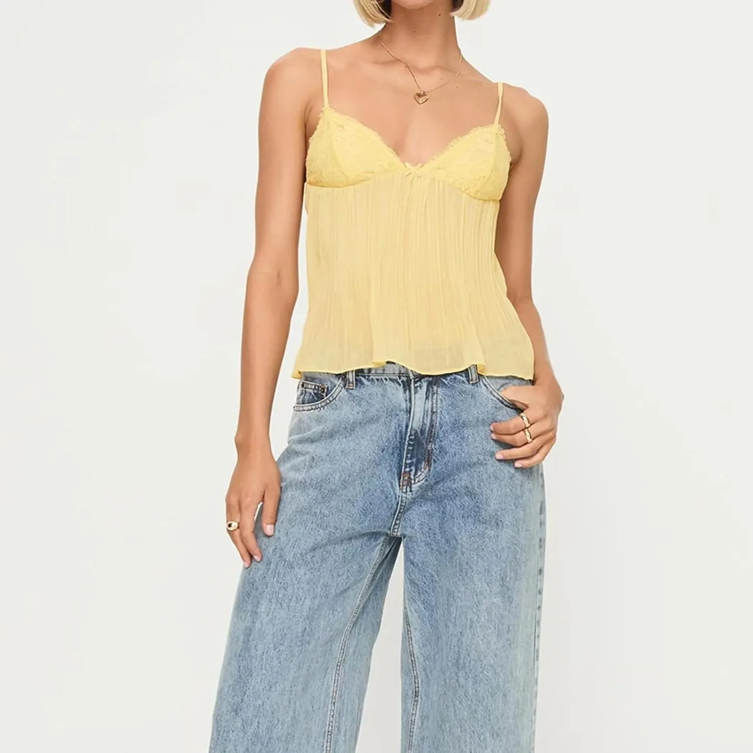 Women Y2k Spaghetti Strap Camisole Crop Top Mesh See Through Slim Fit Tank Top Going Out Shirt Vest Tops Streetwear