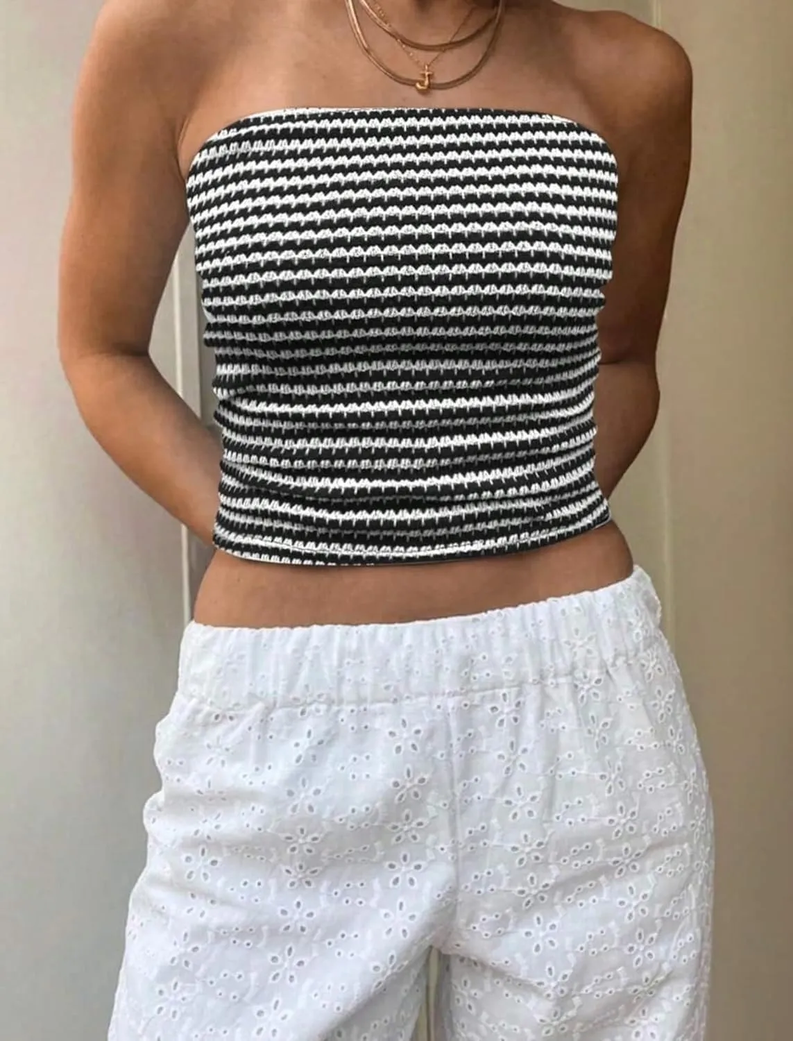 ZAFUL Women Satin Strapless Tube Tops Side Split Sleeveless Backless Bandeau Top Going Out Bustier Tops Silk Tank Top