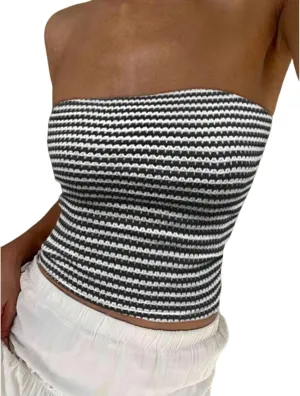 ZAFUL Women Satin Strapless Tube Tops Side Split Sleeveless Backless Bandeau Top Going Out Bustier Tops Silk Tank Top