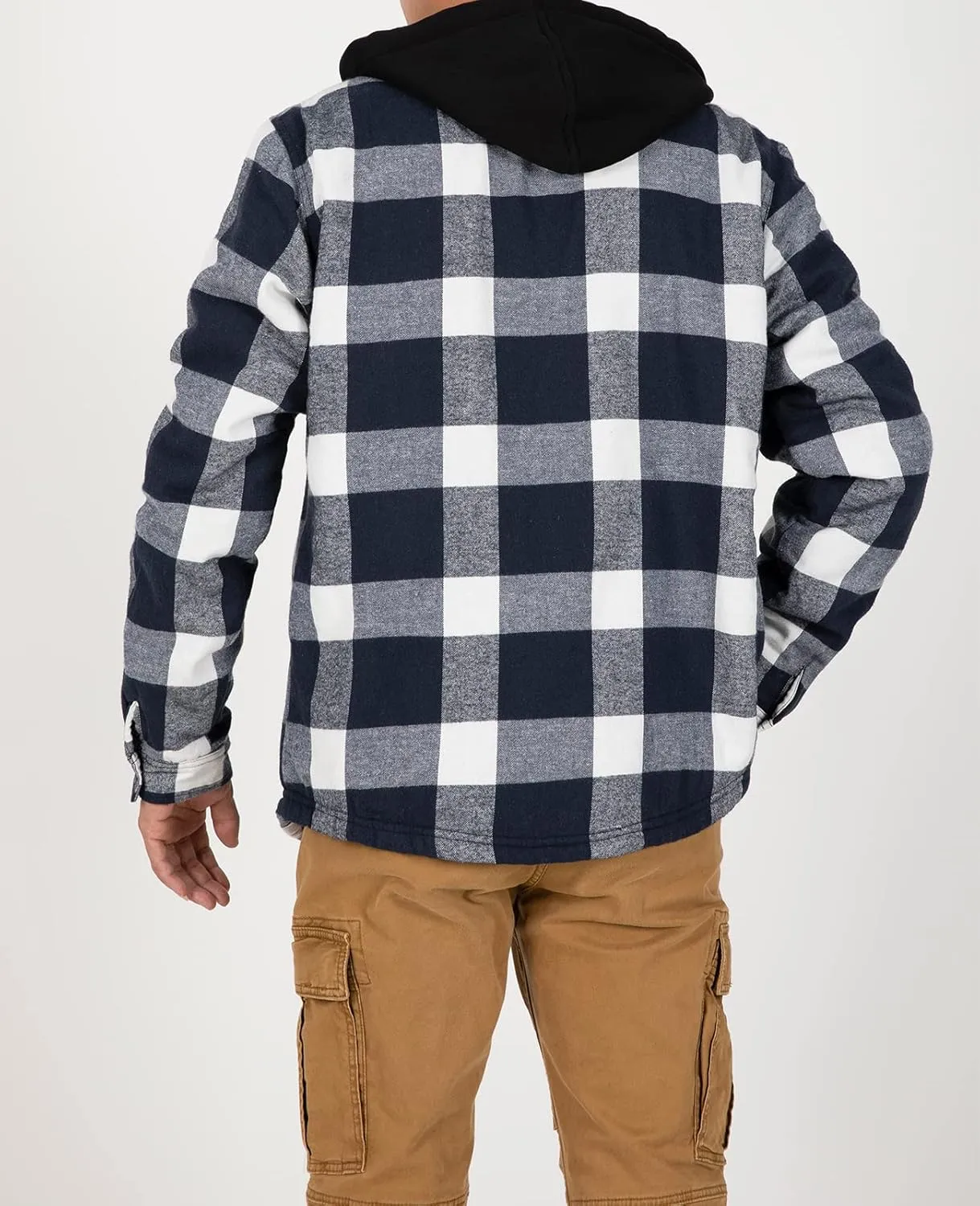 ZENTHACE Mens Sherpa Lined Flannel Shirt Jacket with Hood,Plaid Shirt-Jac,all Sherpa Lining