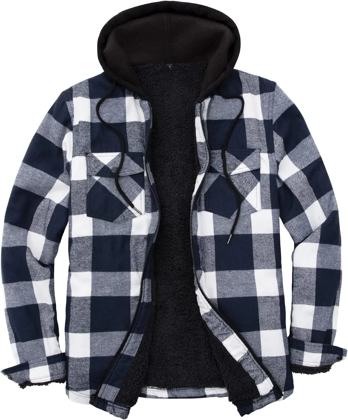 ZENTHACE Mens Sherpa Lined Flannel Shirt Jacket with Hood,Plaid Shirt-Jac,all Sherpa Lining