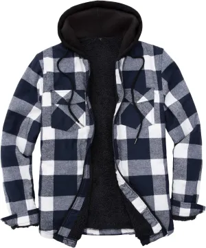 ZENTHACE Mens Sherpa Lined Flannel Shirt Jacket with Hood,Plaid Shirt-Jac,all Sherpa Lining
